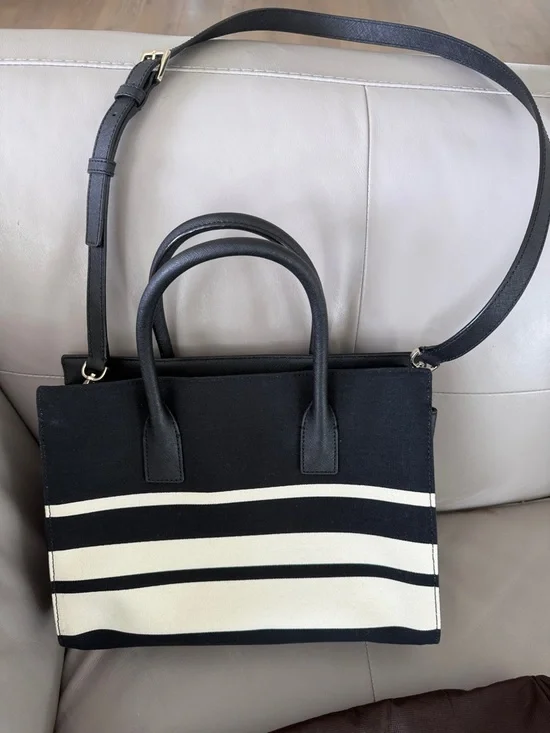 kate spade Black and Cement Striped Candace Satchel (Cameron Street- NWT/ cover) - Picture 2 of 9